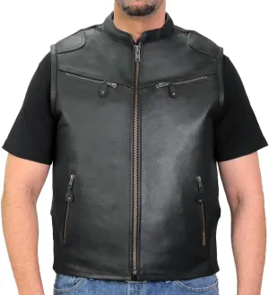 Hot Leathers Men's Standard V-Neck Leather Biker Vests, Vsm1037-black