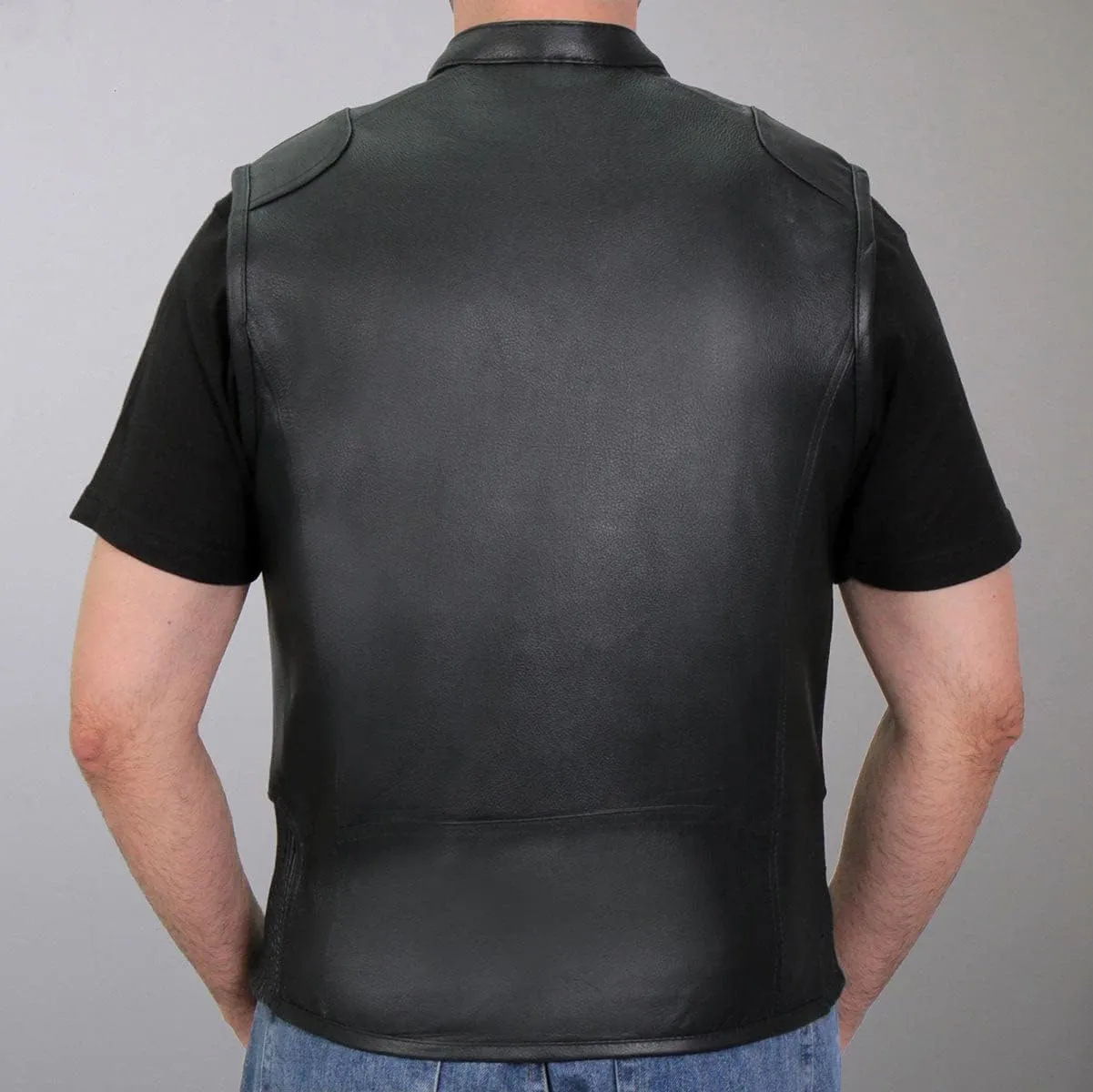 Hot Leathers Men's Standard V-Neck Leather Biker Vests, Vsm1037-black