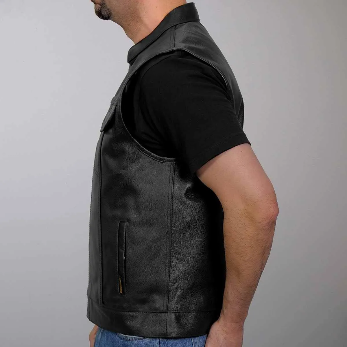 Hot Leathers Men's Standard V-Neck Leather Biker Vests, Vsm1039-black