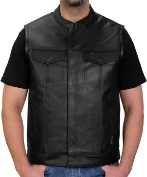 Hot Leathers Men's Standard V-Neck Leather Biker Vests, Vsm1039-black