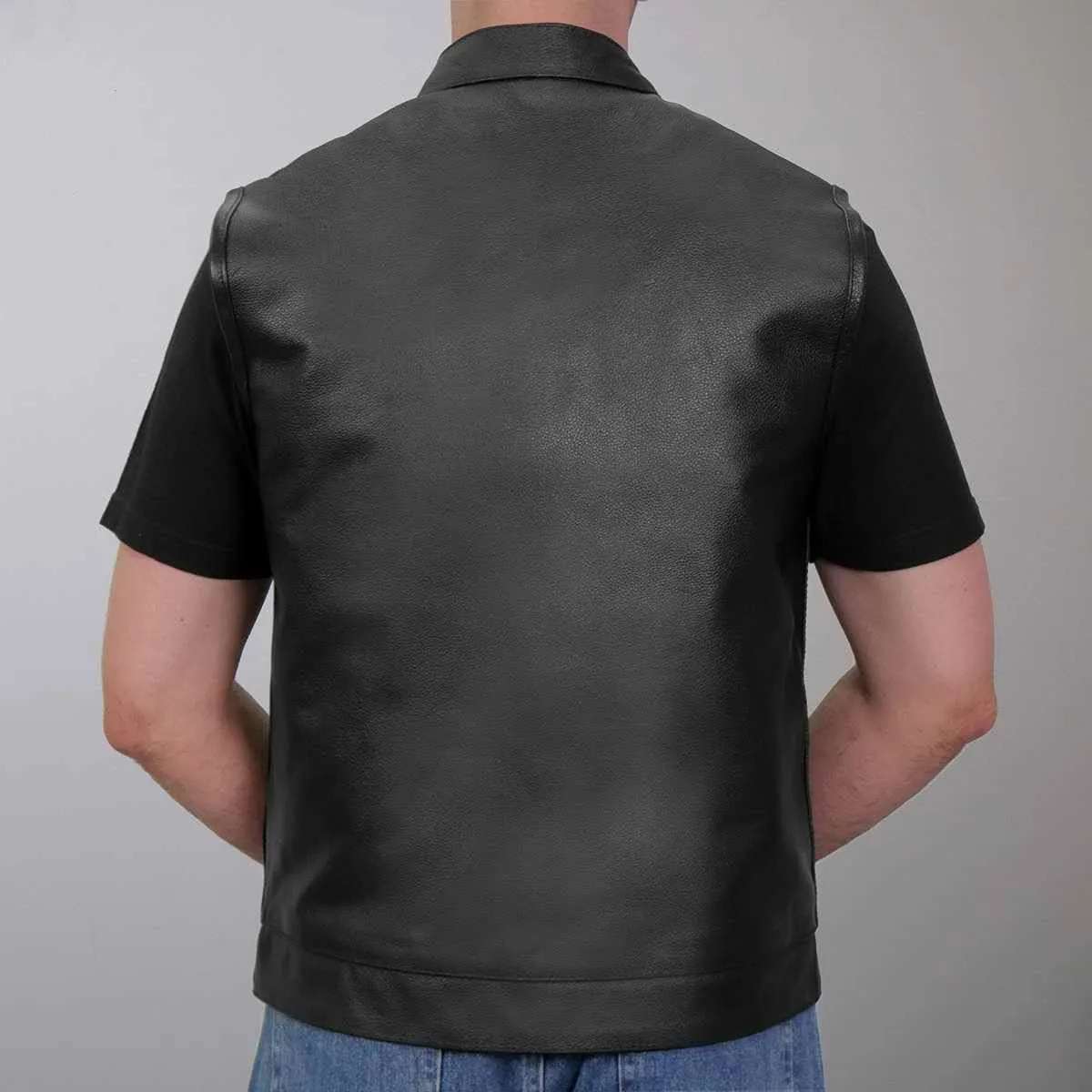 Hot Leathers Men's Standard V-Neck Leather Biker Vests, Vsm1039-black