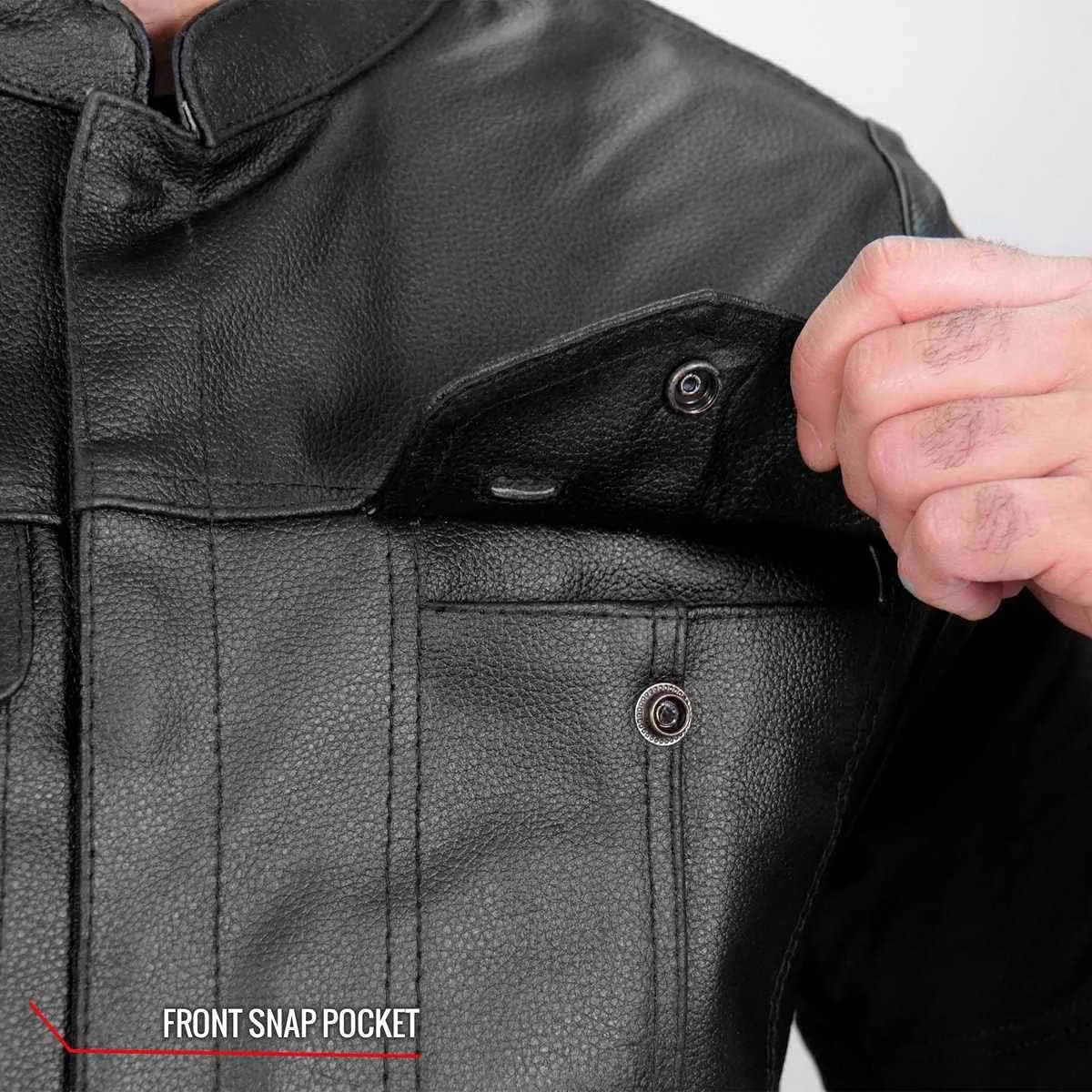 Hot Leathers Men's Standard V-Neck Leather Biker Vests, Vsm1039-black