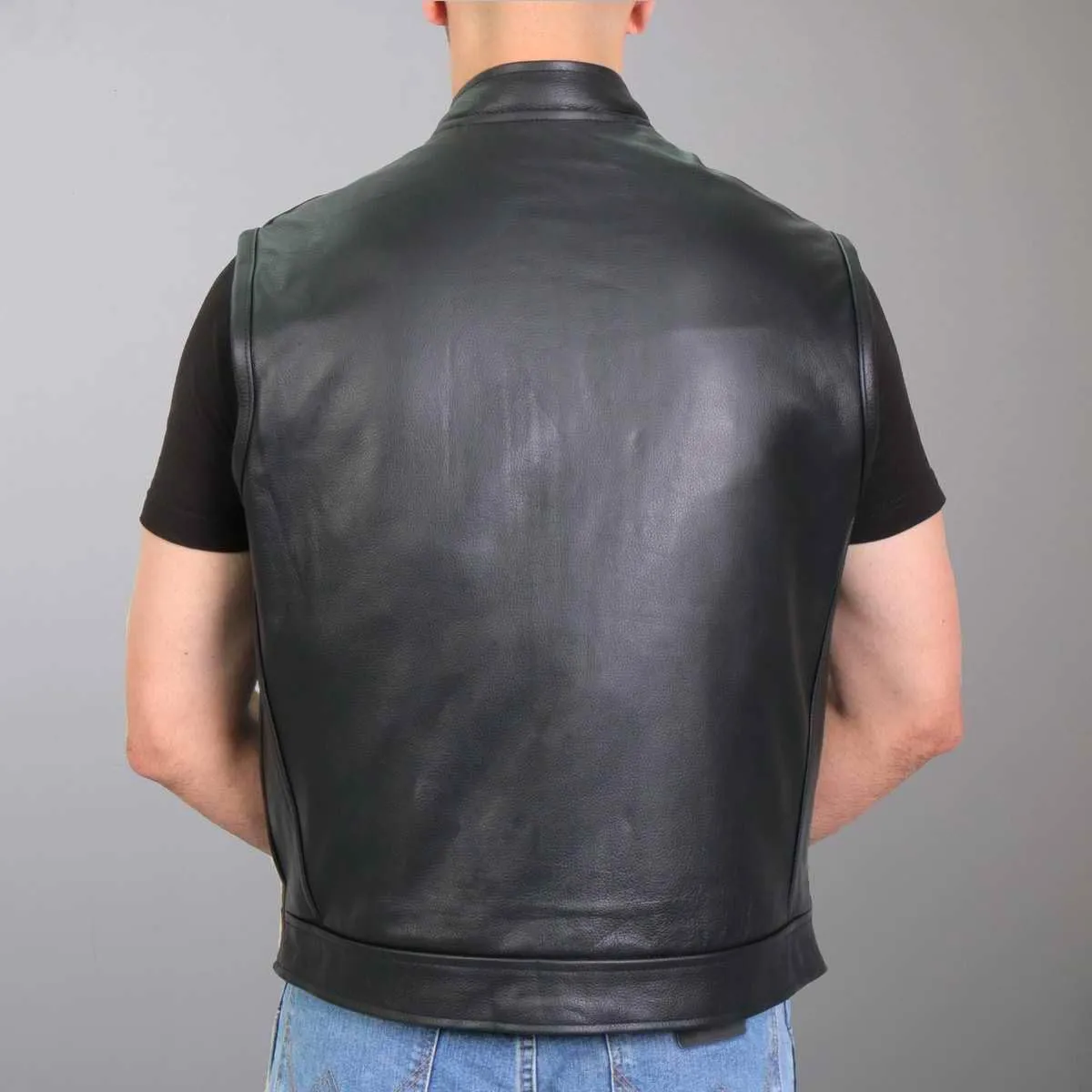 Hot Leathers Men's Standard V-Neck Leather Biker Vests, Vsm1049-black