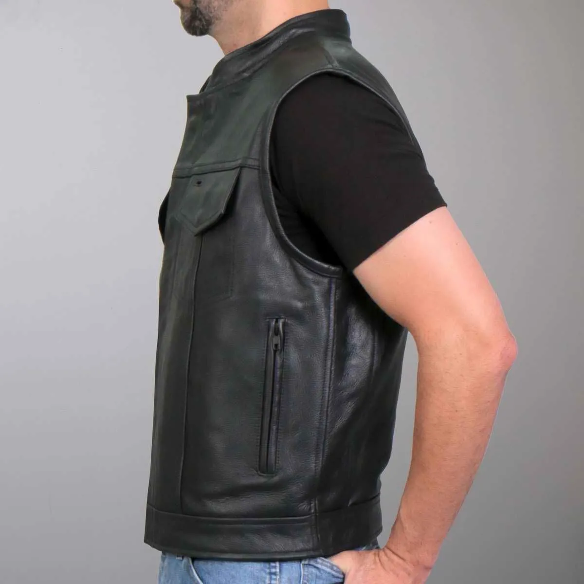 Hot Leathers Men's Standard V-Neck Leather Biker Vests, Vsm1049-black