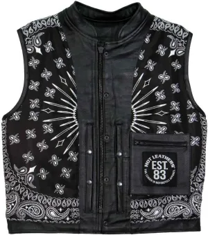 Hot Leathers Men's Standard V-Neck Leather Biker Vests, Vsm1049-black