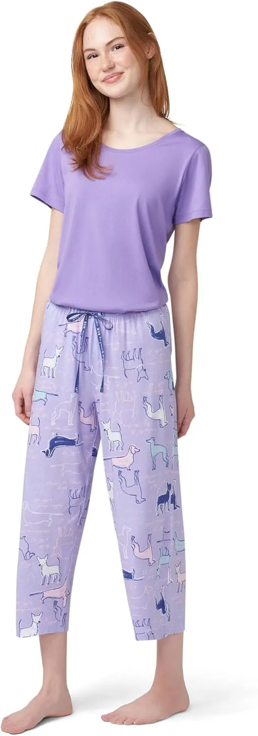 HUE Women's Spring Pajama Separates Soft Whimsical Print Flowers, Animals, Garden Themed Pjs, Cocktails