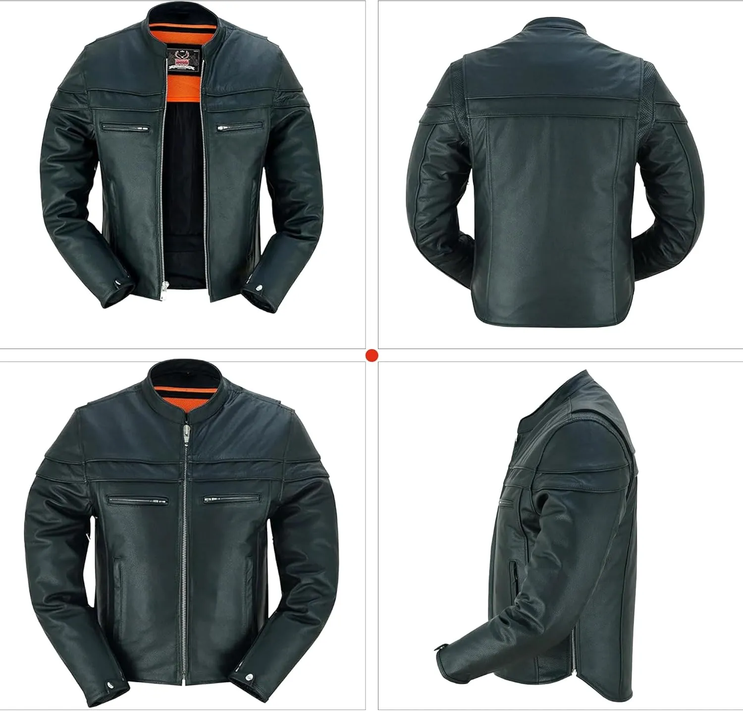 Hugger Mens Motorcycle Leather Jacket With stand collar Biker Caf jacket with Concealment Armory Pockets