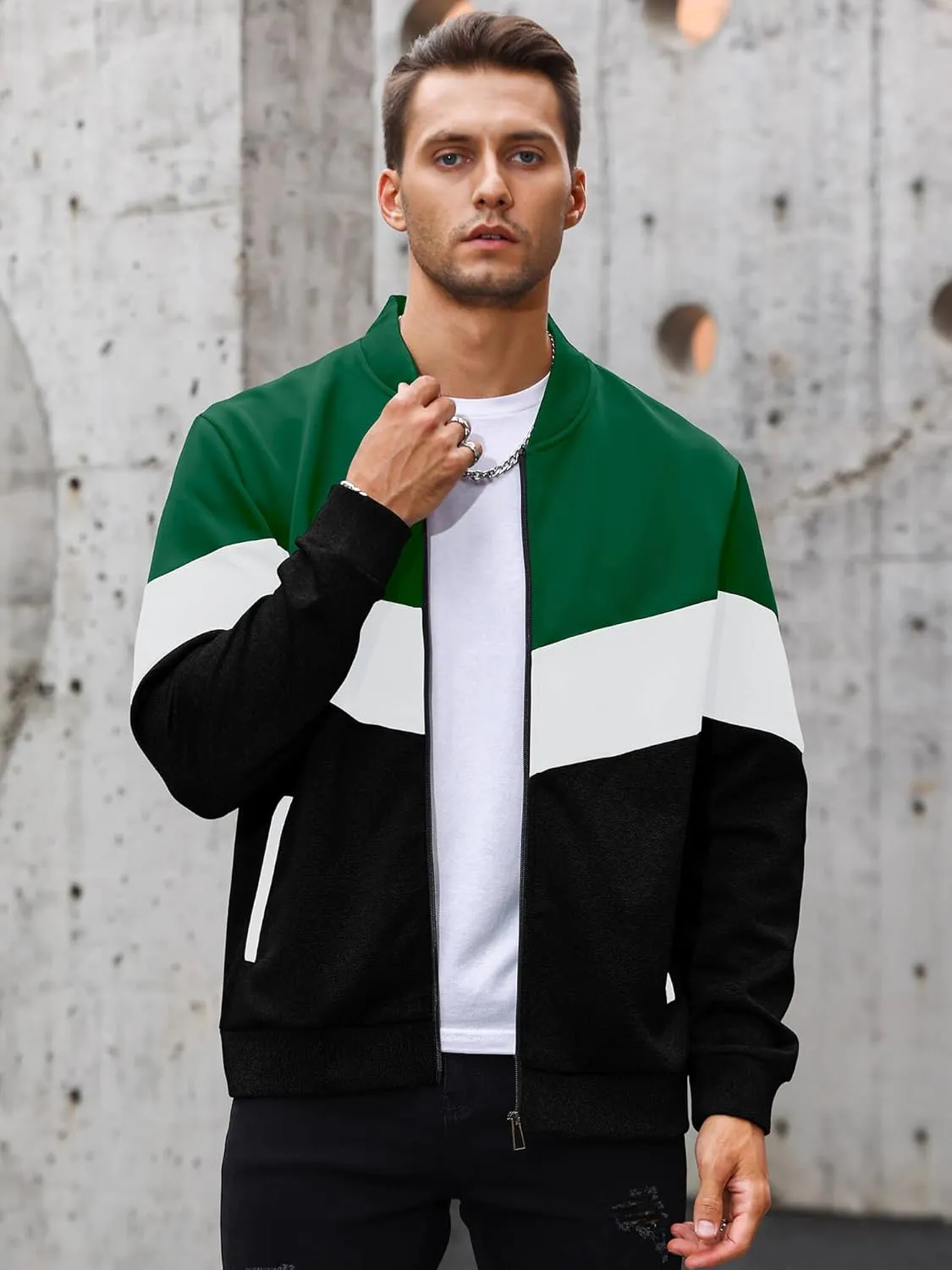 HYPESTFIT Mens Lightweight Jacket Casual Bomber Jacket Color Block Varsity Coat