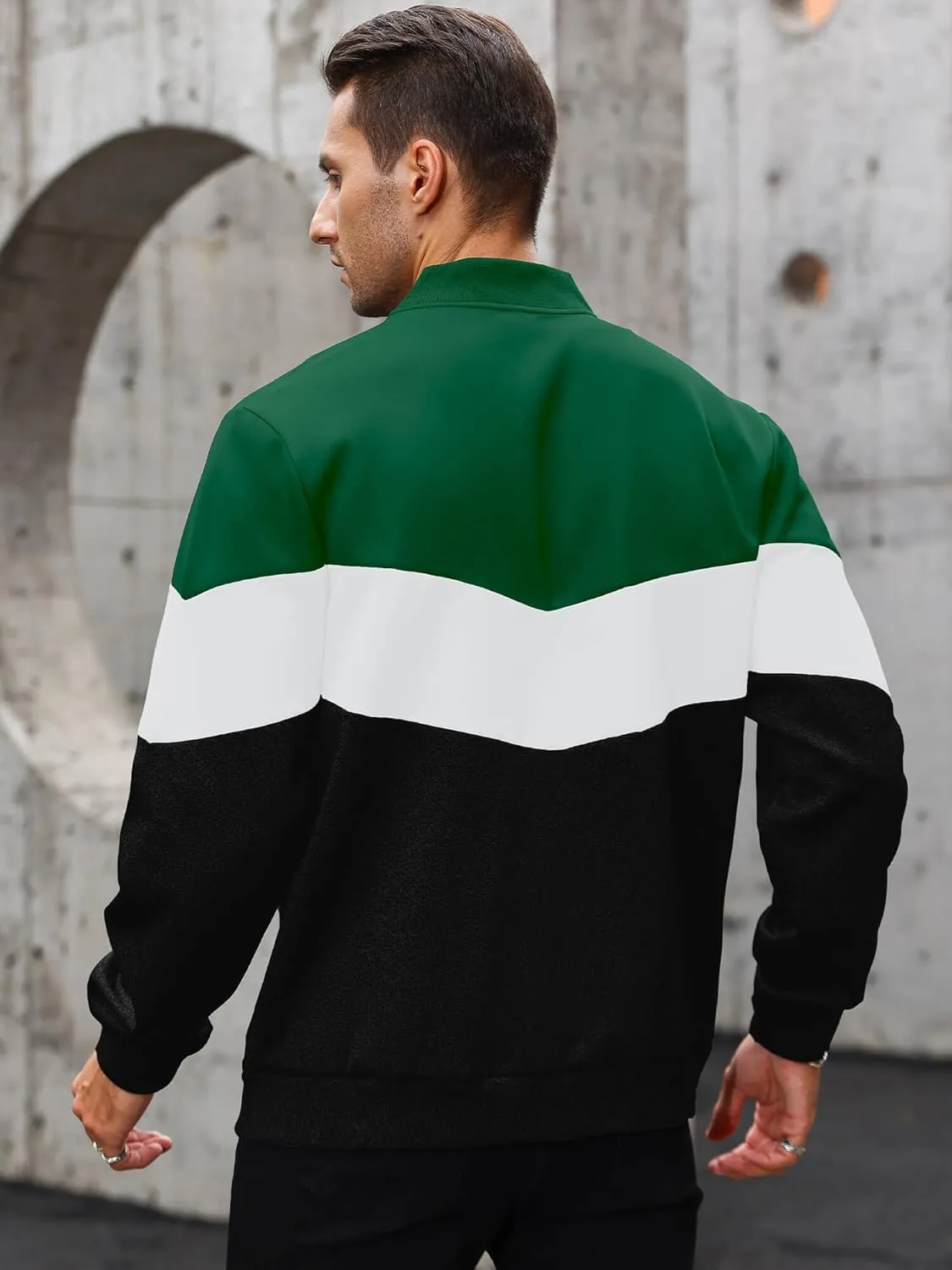 HYPESTFIT Mens Lightweight Jacket Casual Bomber Jacket Color Block Varsity Coat