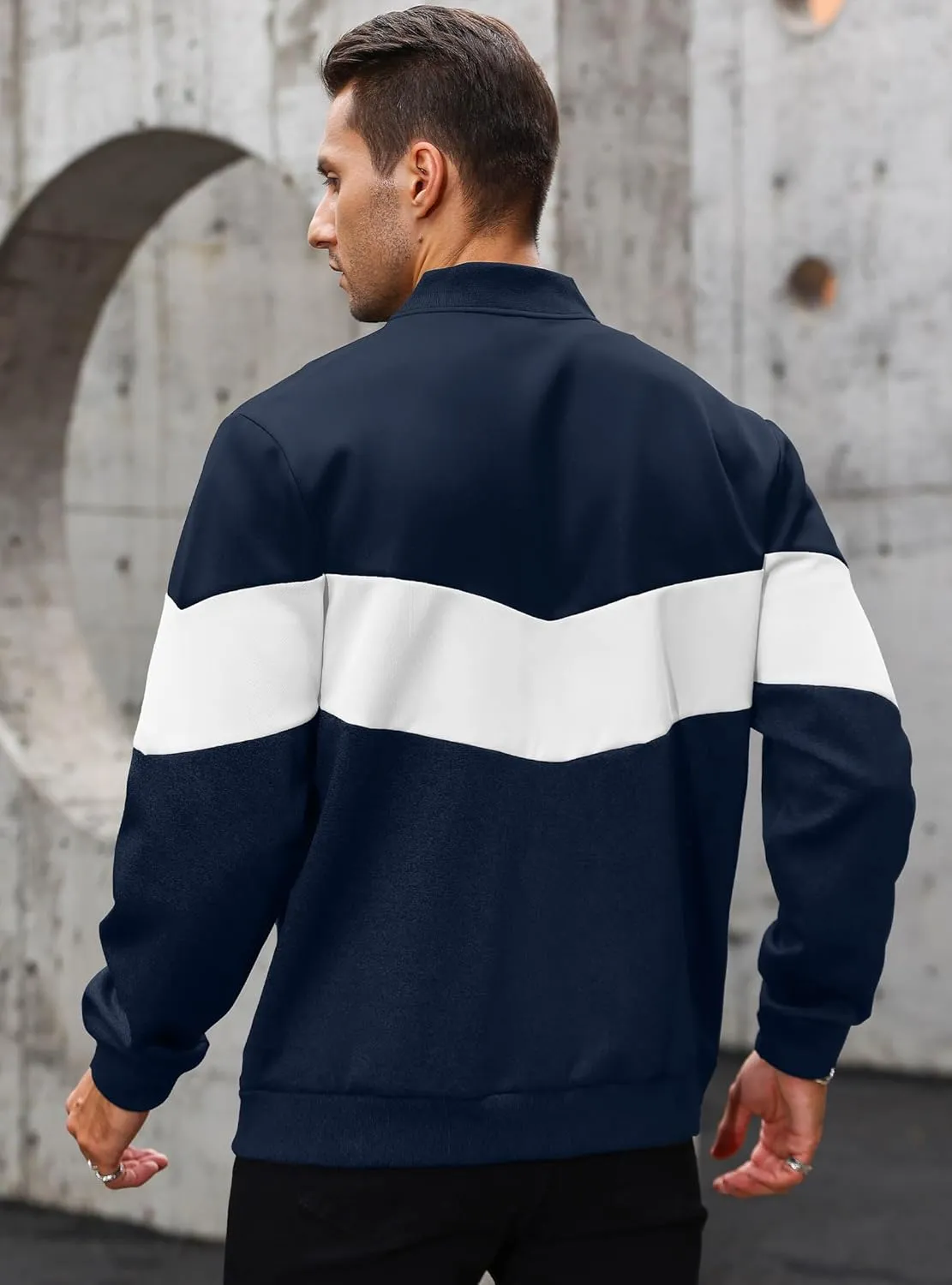 HYPESTFIT Mens Lightweight Jacket Casual Bomber Jacket Color Block Varsity Coat