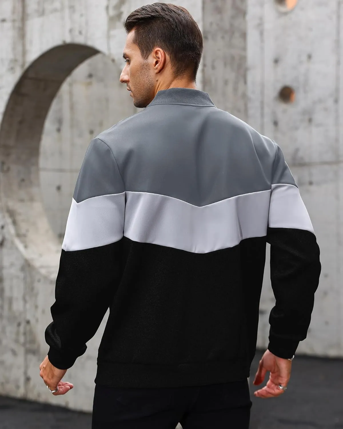 HYPESTFIT Mens Lightweight Jacket Casual Bomber Jacket Color Block Varsity Coat