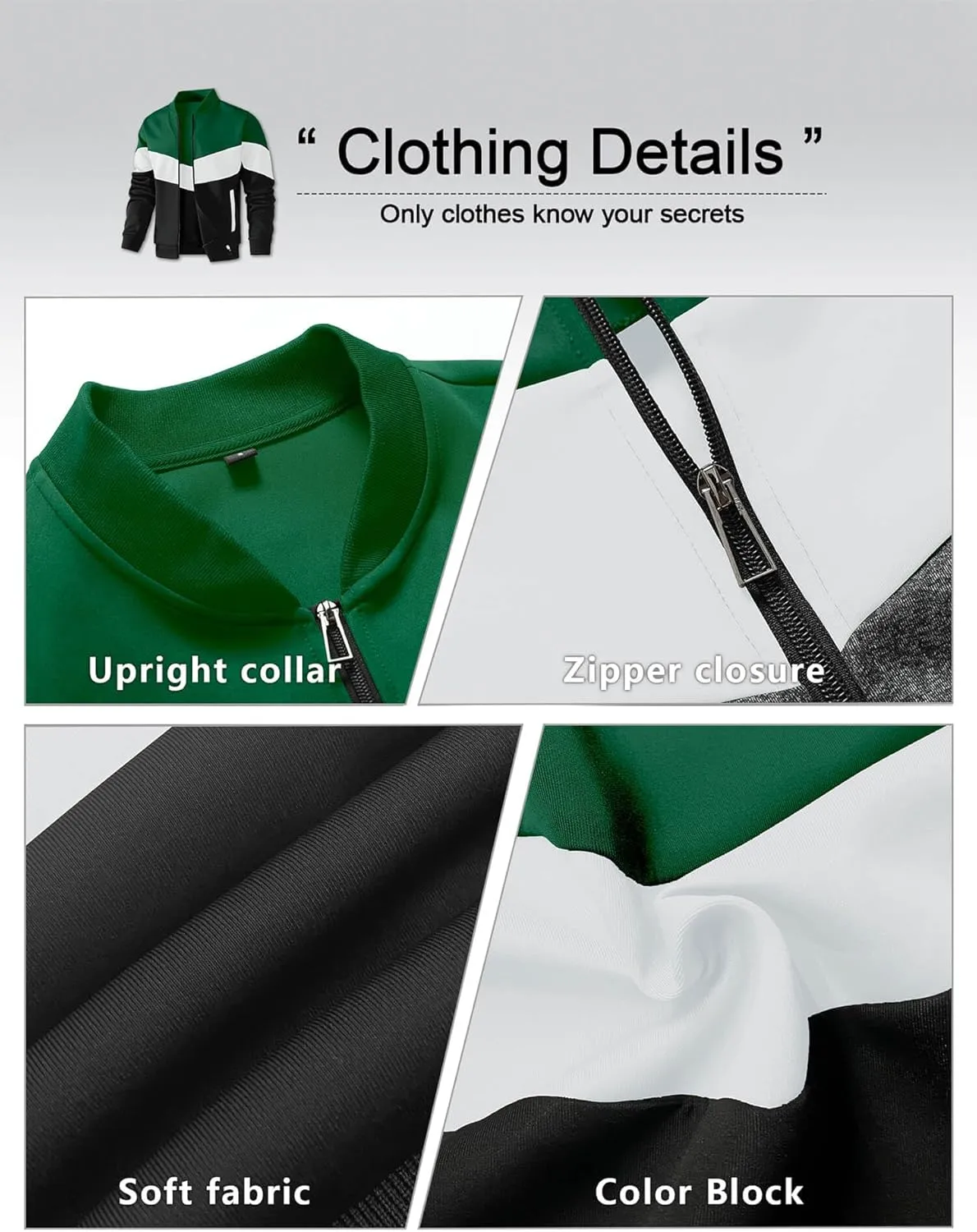 HYPESTFIT Mens Lightweight Jacket Casual Bomber Jacket Color Block Varsity Coat