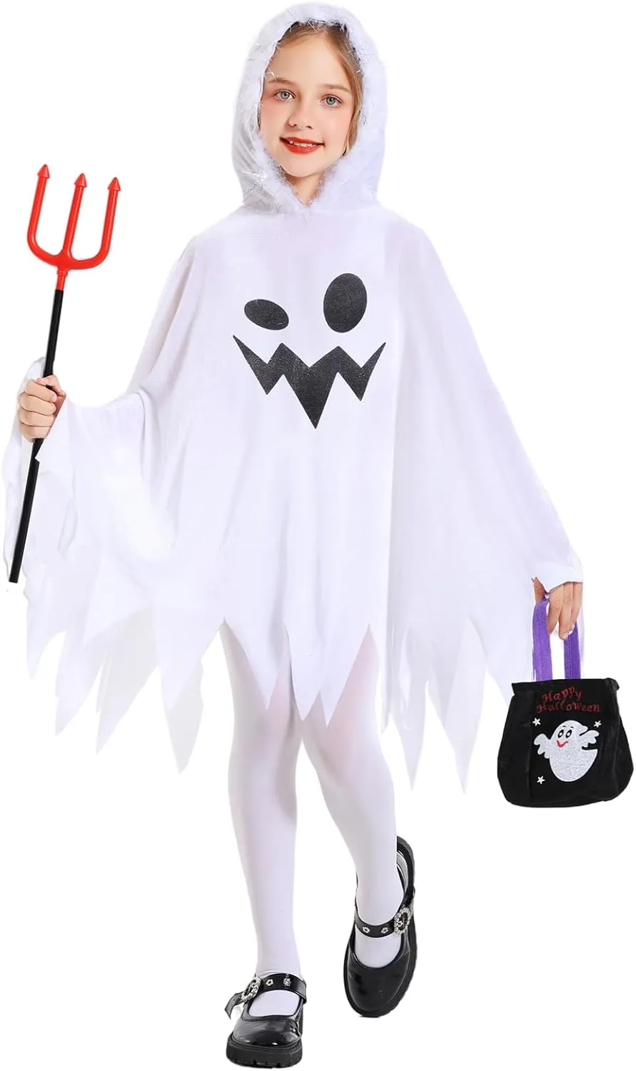 IBQ Ghost Costume Kids Scary Glow in the Dark Halloween Costumes White Ghost Boo Cosplay Spooky Hooded Cloak with Accessories