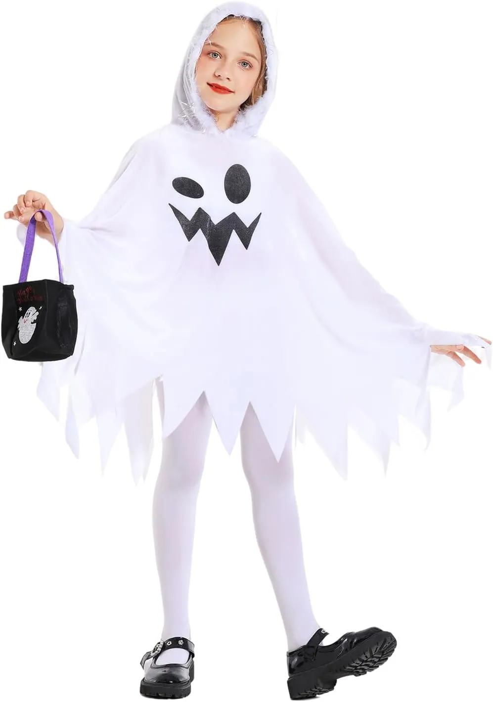 IBQ Ghost Costume Kids Scary Glow in the Dark Halloween Costumes White Ghost Boo Cosplay Spooky Hooded Cloak with Accessories