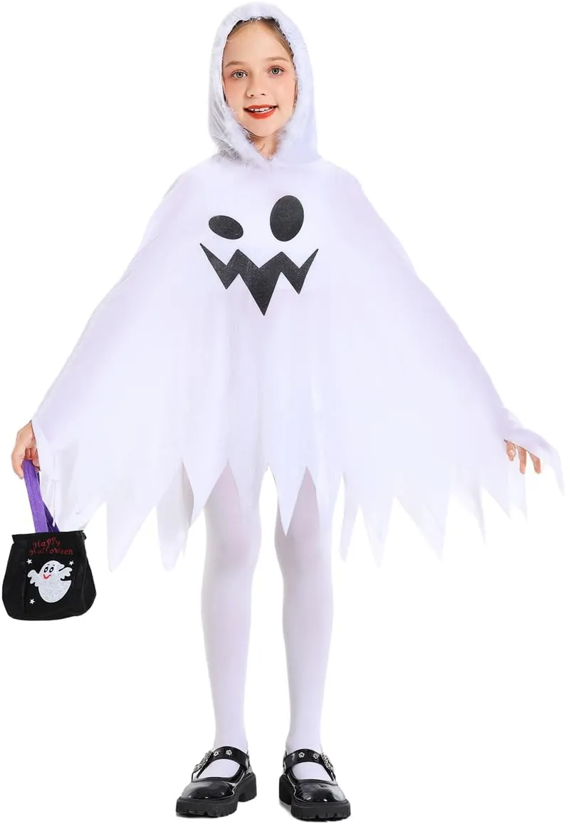 IBQ Ghost Costume Kids Scary Glow in the Dark Halloween Costumes White Ghost Boo Cosplay Spooky Hooded Cloak with Accessories