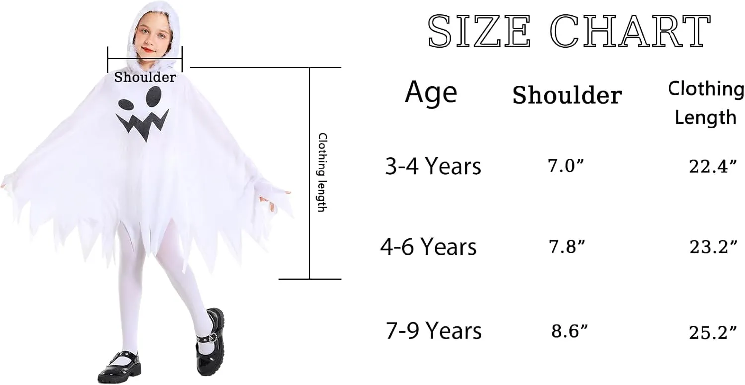 IBQ Ghost Costume Kids Scary Glow in the Dark Halloween Costumes White Ghost Boo Cosplay Spooky Hooded Cloak with Accessories