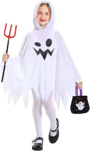 IBQ Ghost Costume Kids Scary Glow in the Dark Halloween Costumes White Ghost Boo Cosplay Spooky Hooded Cloak with Accessories