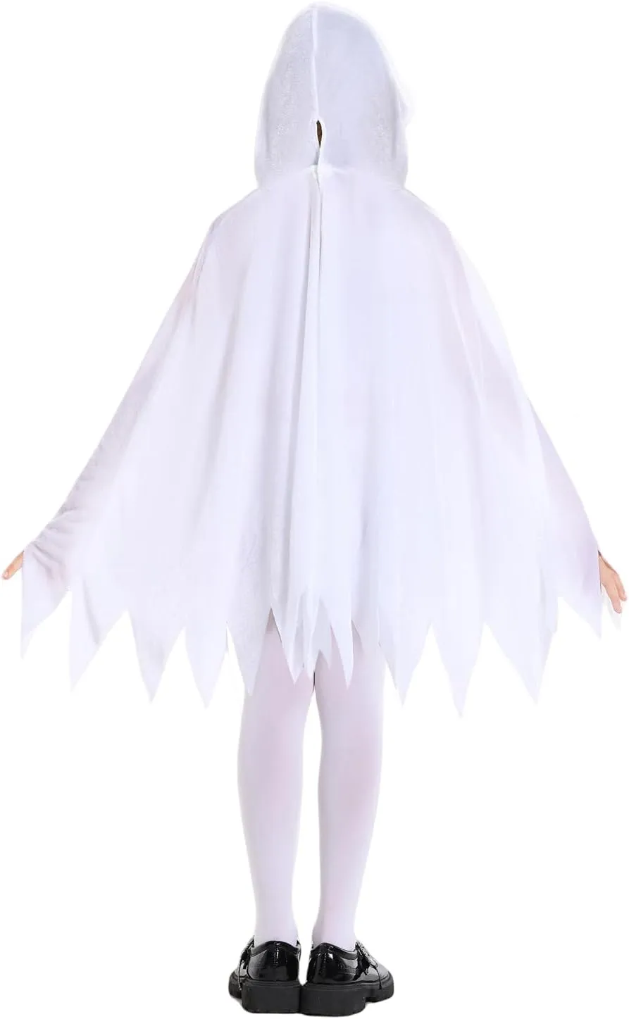 IBQ Ghost Costume Kids Scary Glow in the Dark Halloween Costumes White Ghost Boo Cosplay Spooky Hooded Cloak with Accessories