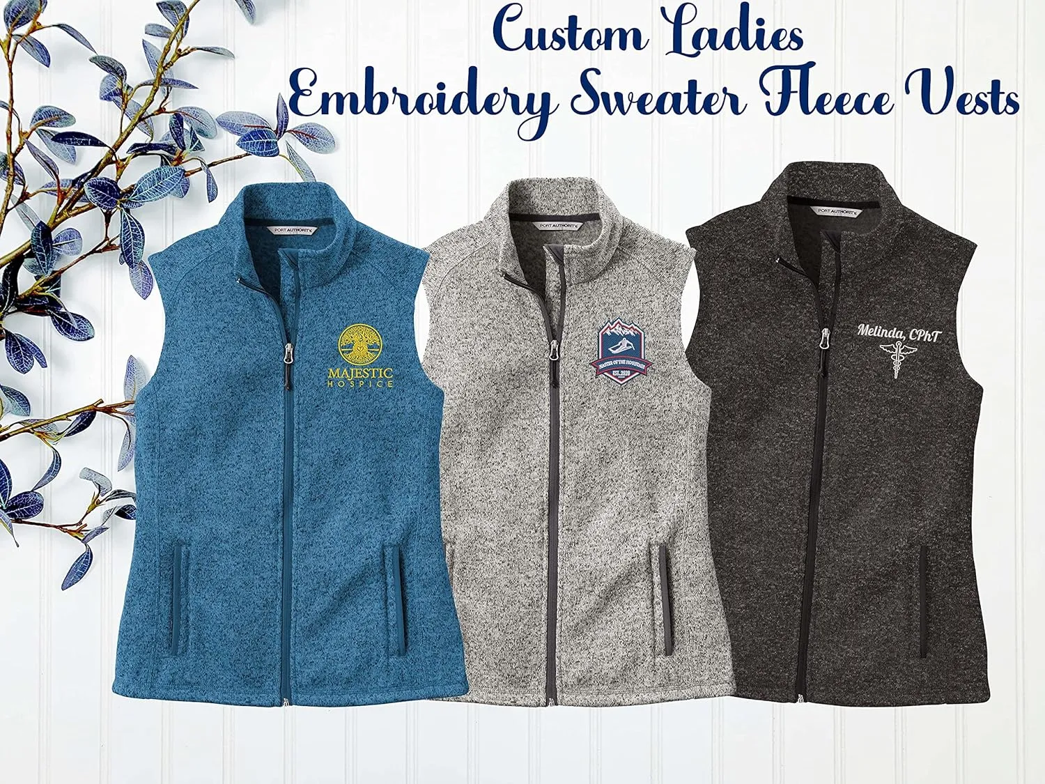 INK STITCH Women L236 Custom Embroidery Add Your Own Logo Texts Sweater Fleece Vests
