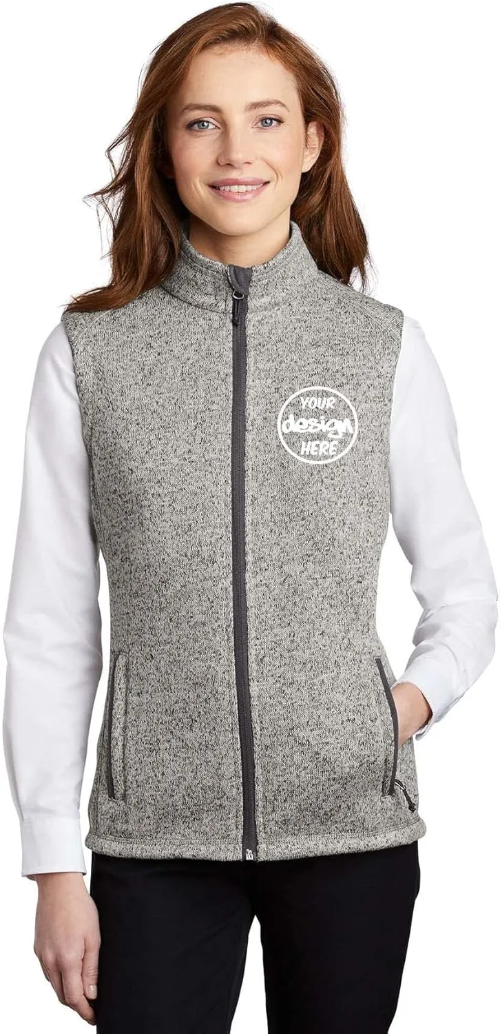 INK STITCH Women L236 Custom Embroidery Add Your Own Logo Texts Sweater Fleece Vests