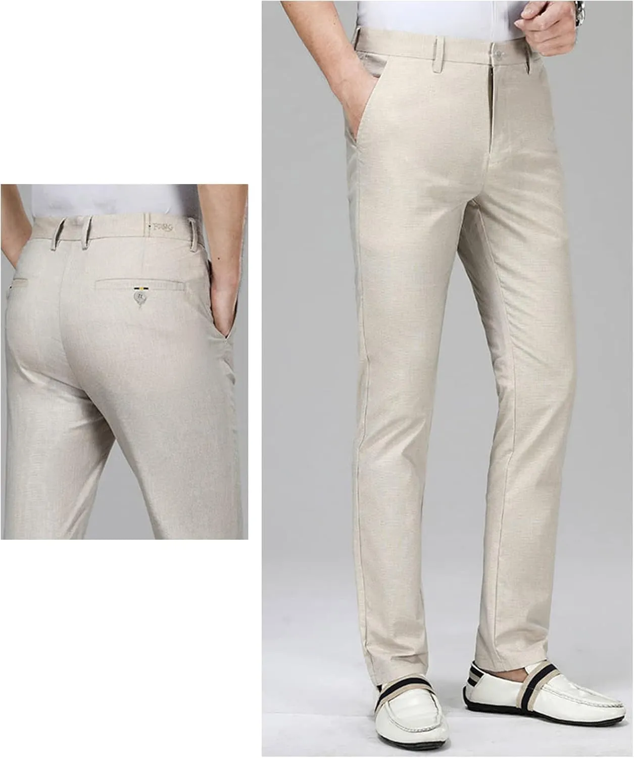JEShifangjiusu Men's Classic Fit Flat Front Pant Stretch Solid Chino Deck Pant Dress Pants Casual Slim Fit Business Trousers