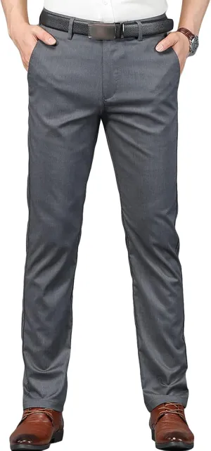 JEShifangjiusu Men's Slim Fit Dress Pant Straight-Fit Casual Stretch Khaki Pant Wrinkle-Resistant Flat-Front Chino Pant (33,Dark Grey), Dark Grey, 33