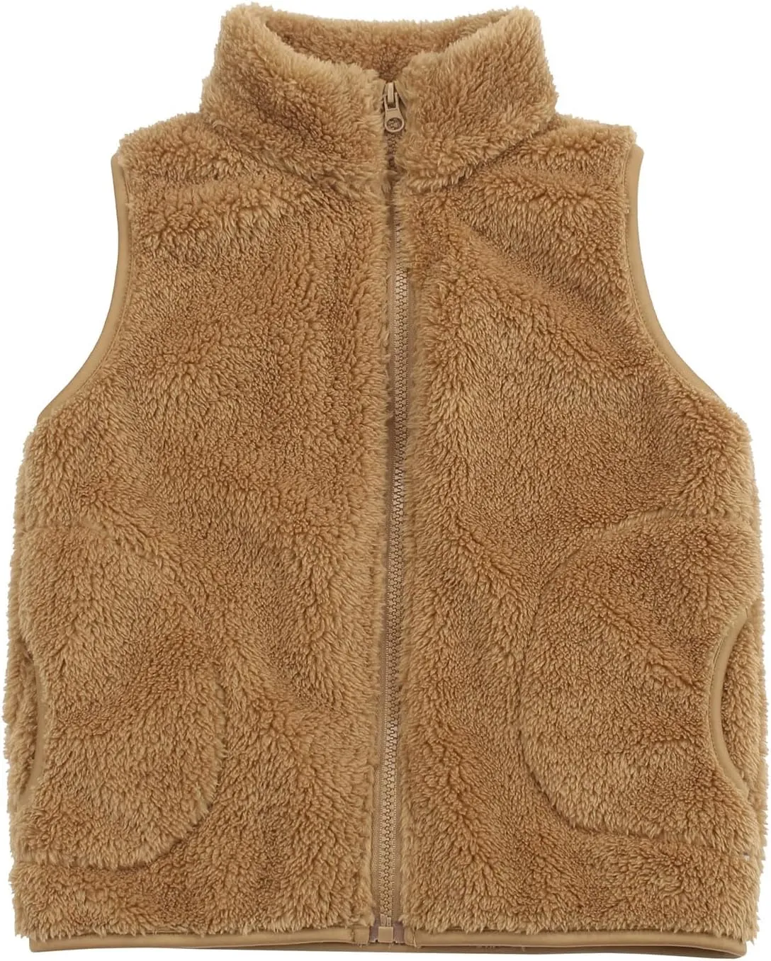 JESKIDS Girls' Boys Sherpa Fleece Vest Outwear Lightweight Solid Color Cute Jacket with Pockets 2-11 Years