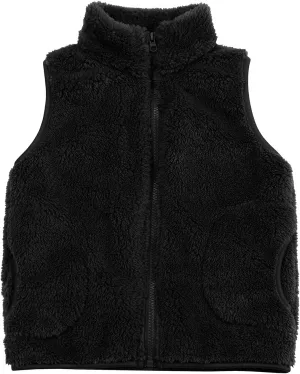 JESKIDS Girls' Boys Sherpa Fleece Vest Outwear Lightweight Solid Color Cute Jacket with Pockets 2-11 Years