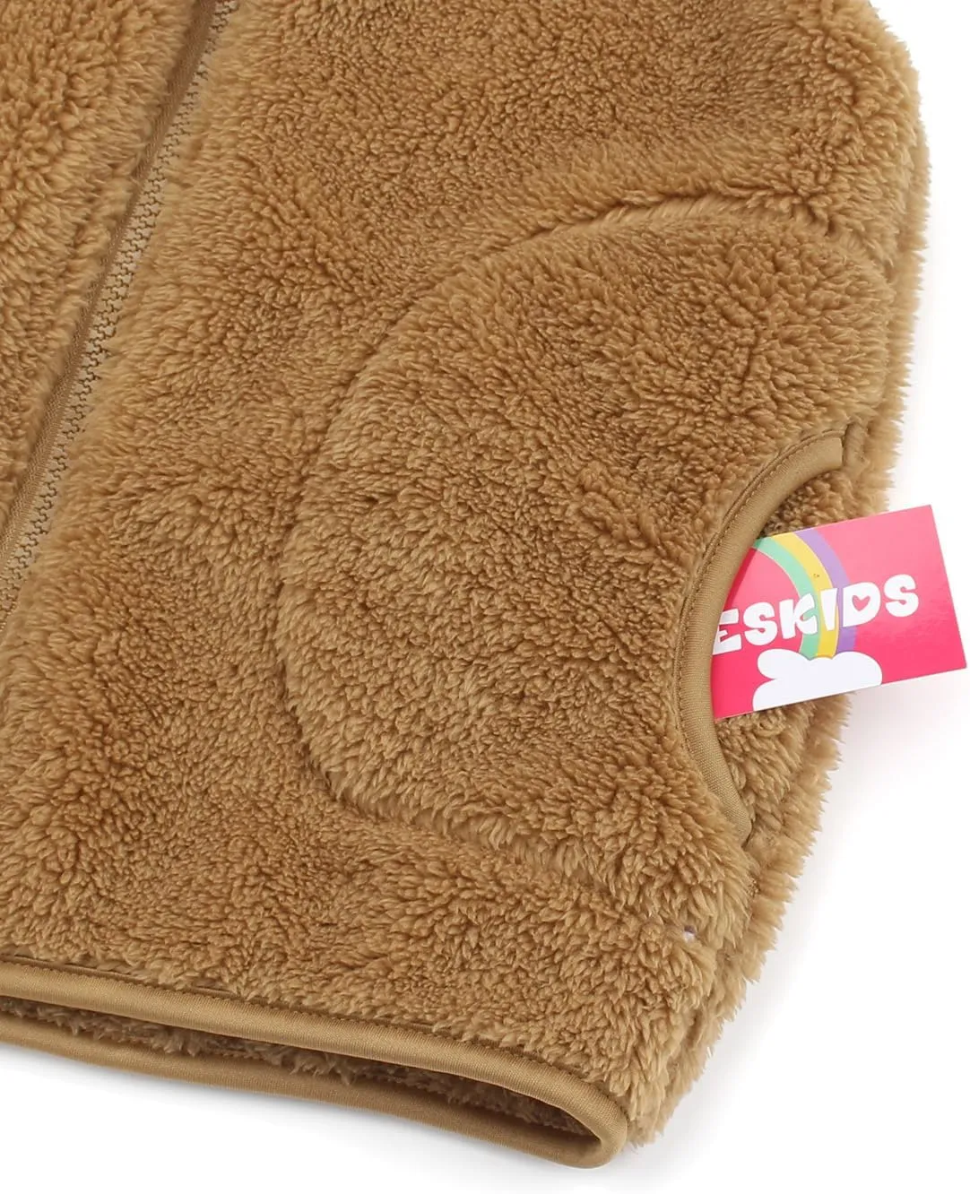 JESKIDS Girls' Boys Sherpa Fleece Vest Outwear Lightweight Solid Color Cute Jacket with Pockets 2-11 Years