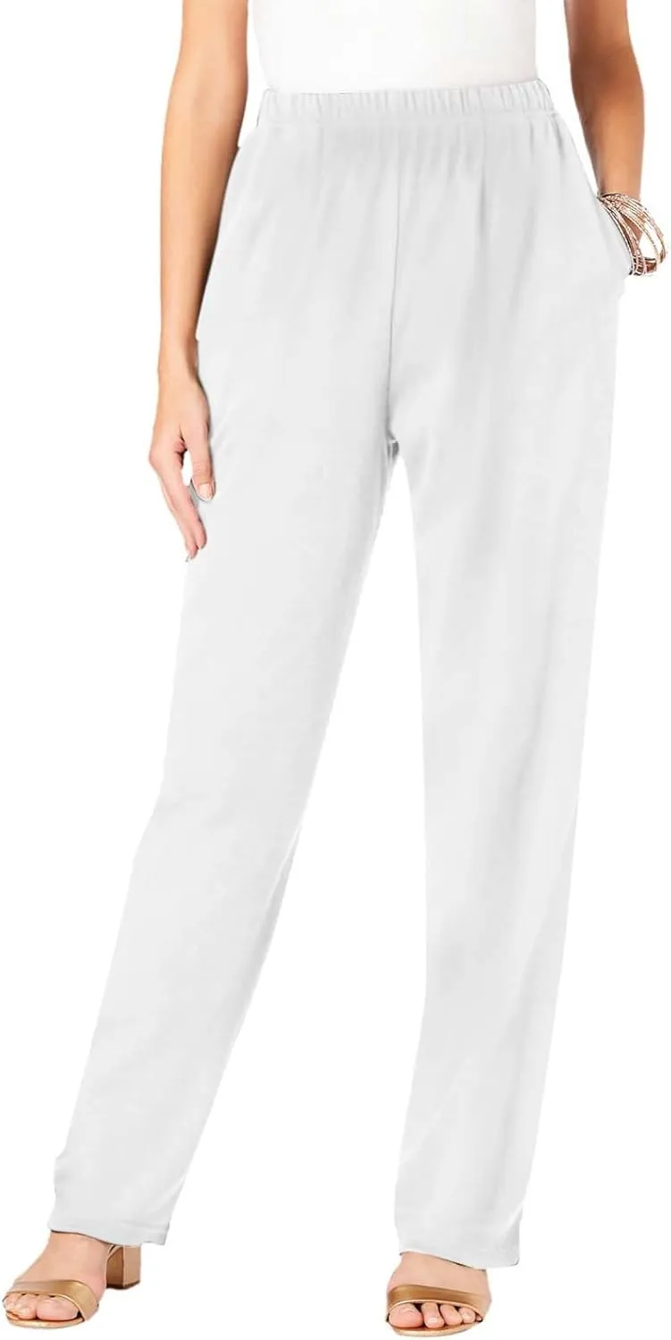 JOAU Women's Plus Size Loose Fit Elastic High Waist Pants Casual Straight Leg Baggy Trousers Soft Loungewear with Pockets