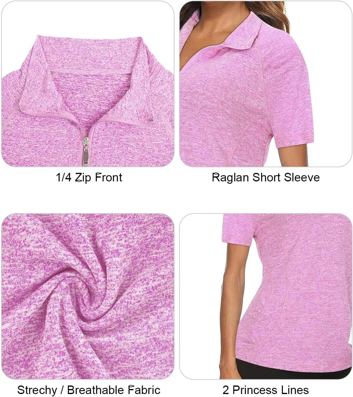 Koscacy Womens Quarter Zip Polo Shirts Short Sleeve Quick Dry Golf Tennis Athletic Tops (S-2XL)