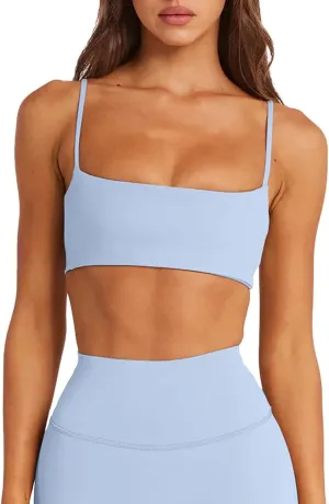 LASLULU Womens Adjustable Spaghetti Straps Sports Bra Square Neck Wireless Padded Workout Yoga Crop Tops