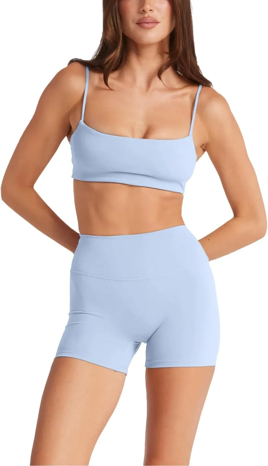 LASLULU Womens Adjustable Spaghetti Straps Sports Bra Square Neck Wireless Padded Workout Yoga Crop Tops