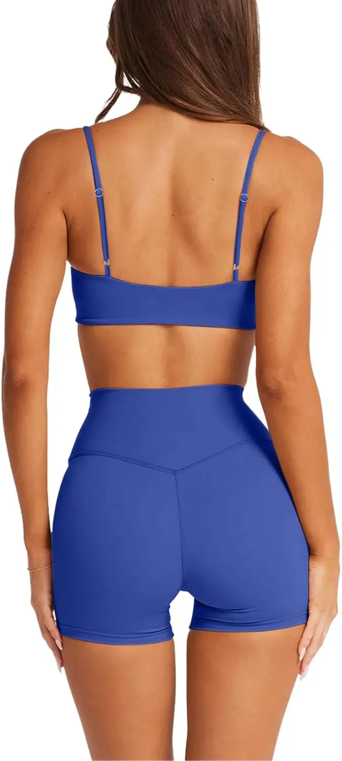LASLULU Womens Adjustable Spaghetti Straps Sports Bra Square Neck Wireless Padded Workout Yoga Crop Tops