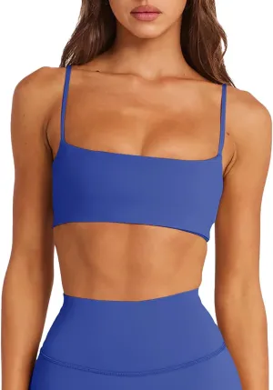 LASLULU Womens Adjustable Spaghetti Straps Sports Bra Square Neck Wireless Padded Workout Yoga Crop Tops