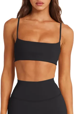 LASLULU Womens Adjustable Spaghetti Straps Sports Bra Square Neck Wireless Padded Workout Yoga Crop Tops