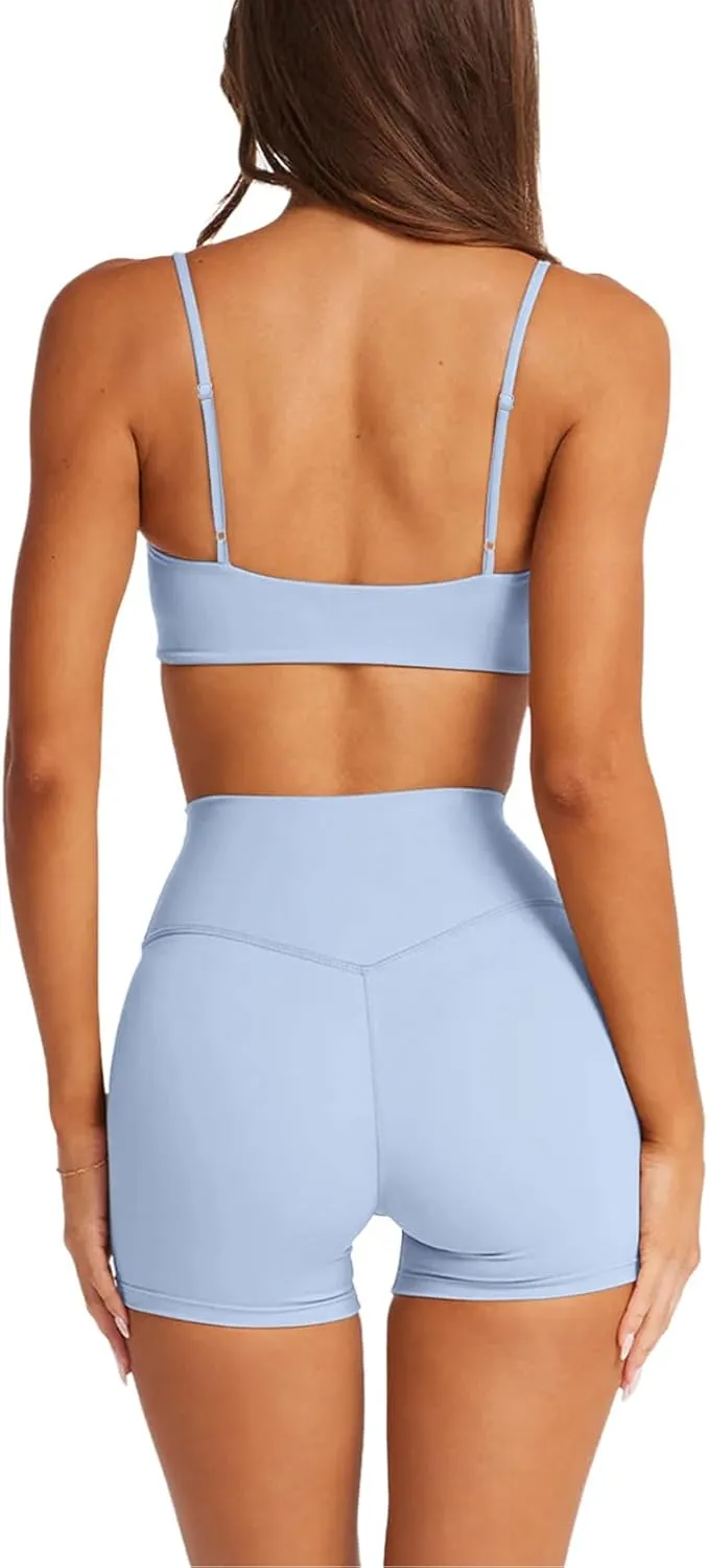 LASLULU Womens Adjustable Spaghetti Straps Sports Bra Square Neck Wireless Padded Workout Yoga Crop Tops