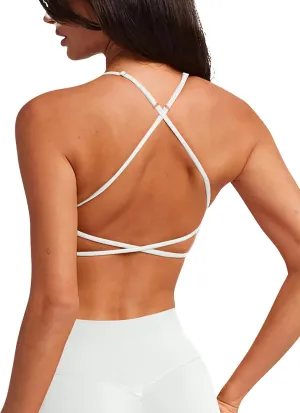 LASLULU Womens Double Lined Criss Cross Sports Bra Sexy Adjustable Spaghetti Straps Wireless Workout Bralettes No Padding