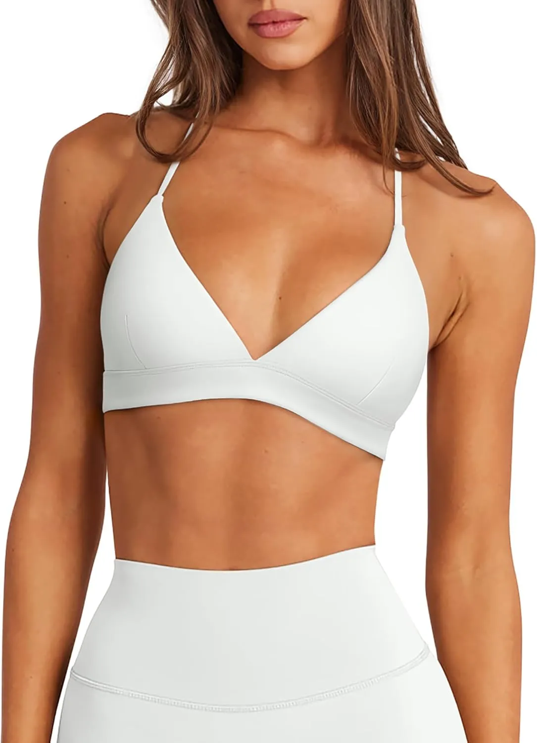 LASLULU Womens Double Lined Criss Cross Sports Bra Sexy Adjustable Spaghetti Straps Wireless Workout Bralettes No Padding