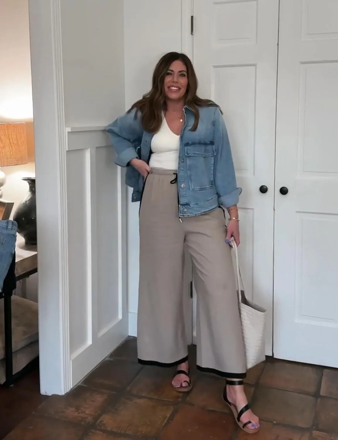 Lentta Womens Linen Wide Leg Pants Side Striped Palazzo Pants Beach Pants with Pockets Lounge Vacation Outfits