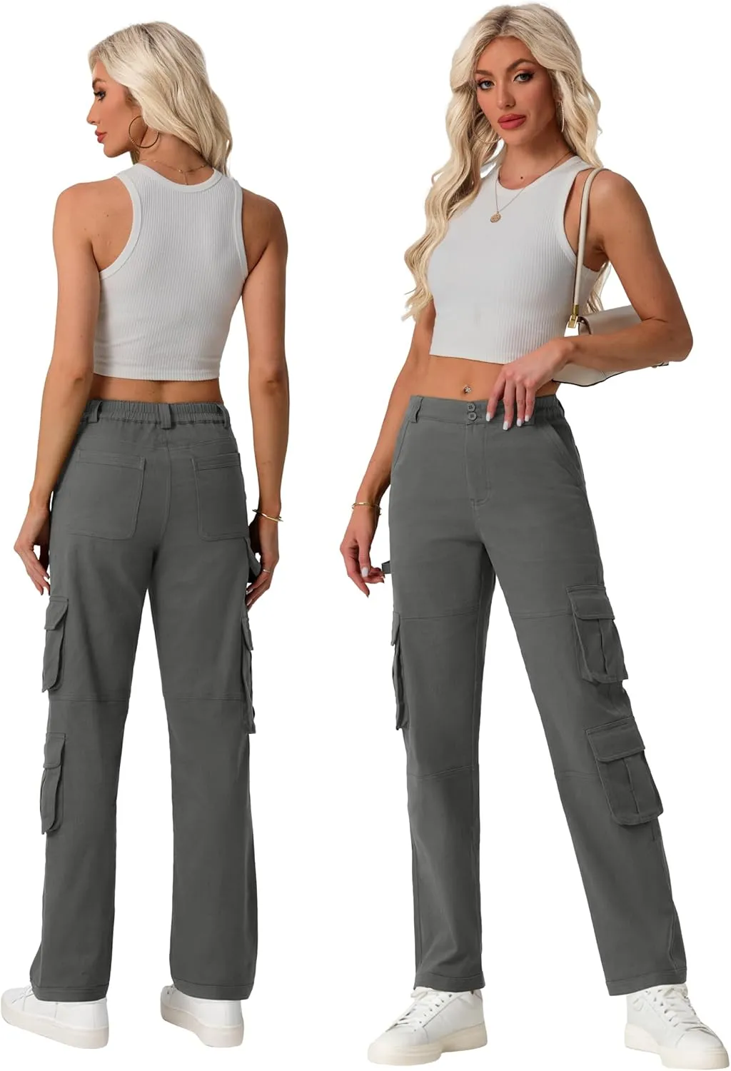 Lepunuo Womens High Waisted Cargo Pants Baggy Stretchy Cotton Wide Leg Casual Y2K Trousers with 7 Pockets