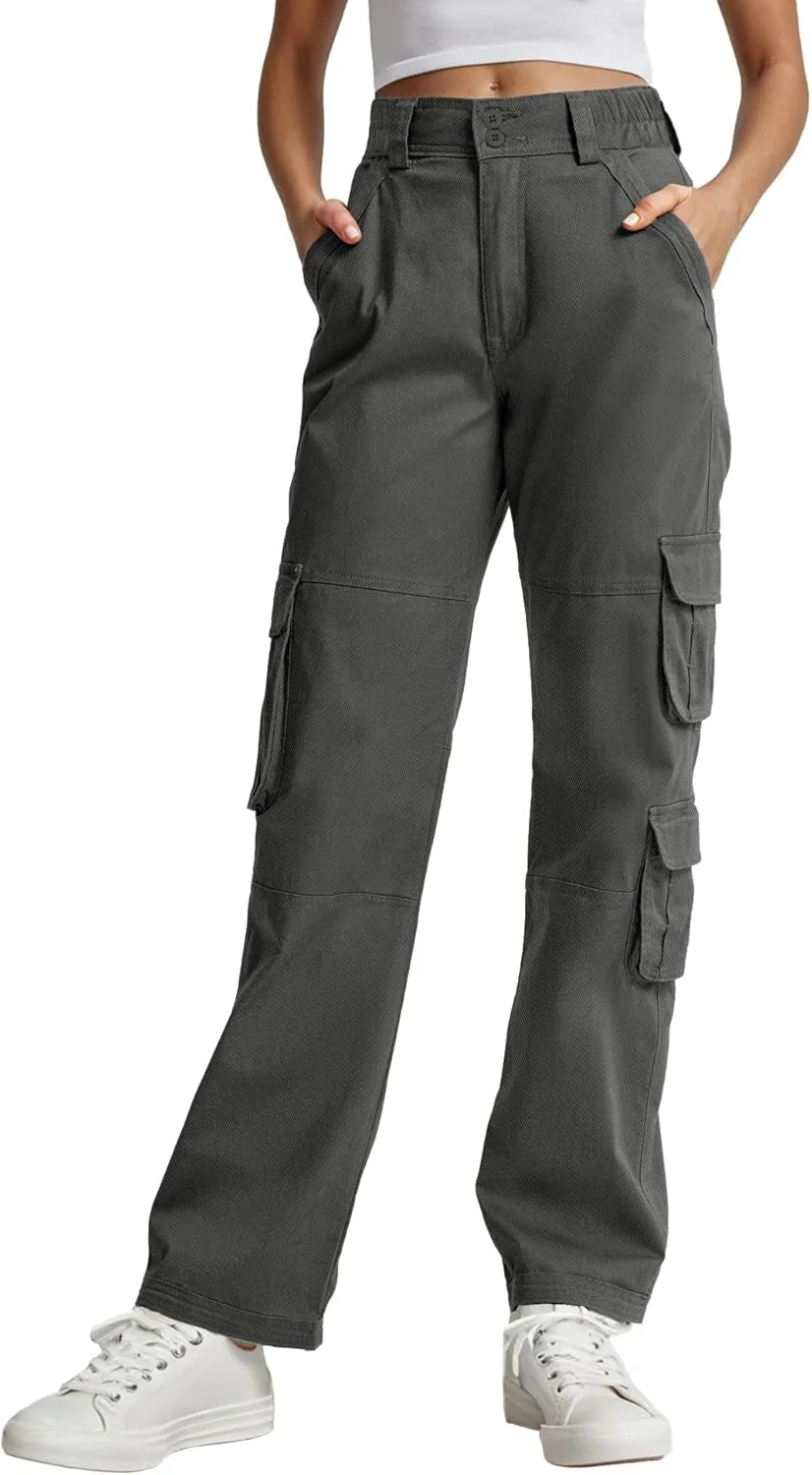 Lepunuo Womens High Waisted Cargo Pants Baggy Stretchy Cotton Wide Leg Casual Y2K Trousers with 7 Pockets