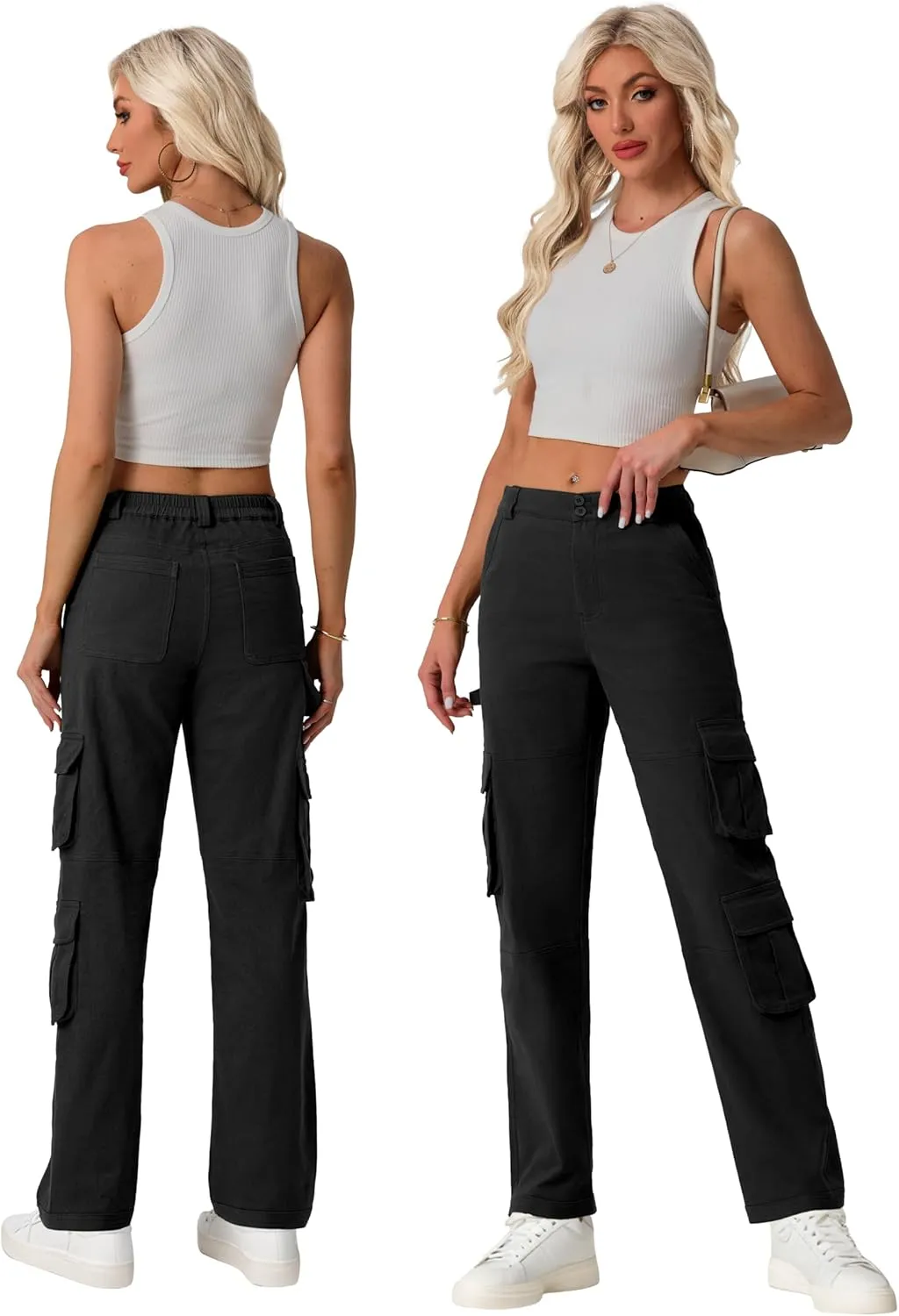 Lepunuo Womens High Waisted Cargo Pants Baggy Stretchy Cotton Wide Leg Casual Y2K Trousers with 7 Pockets