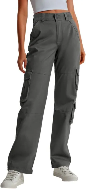 Lepunuo Womens High Waisted Cargo Pants Baggy Stretchy Cotton Wide Leg Casual Y2K Trousers with 7 Pockets