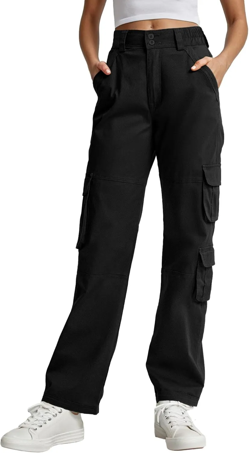Lepunuo Womens High Waisted Cargo Pants Baggy Stretchy Cotton Wide Leg Casual Y2K Trousers with 7 Pockets
