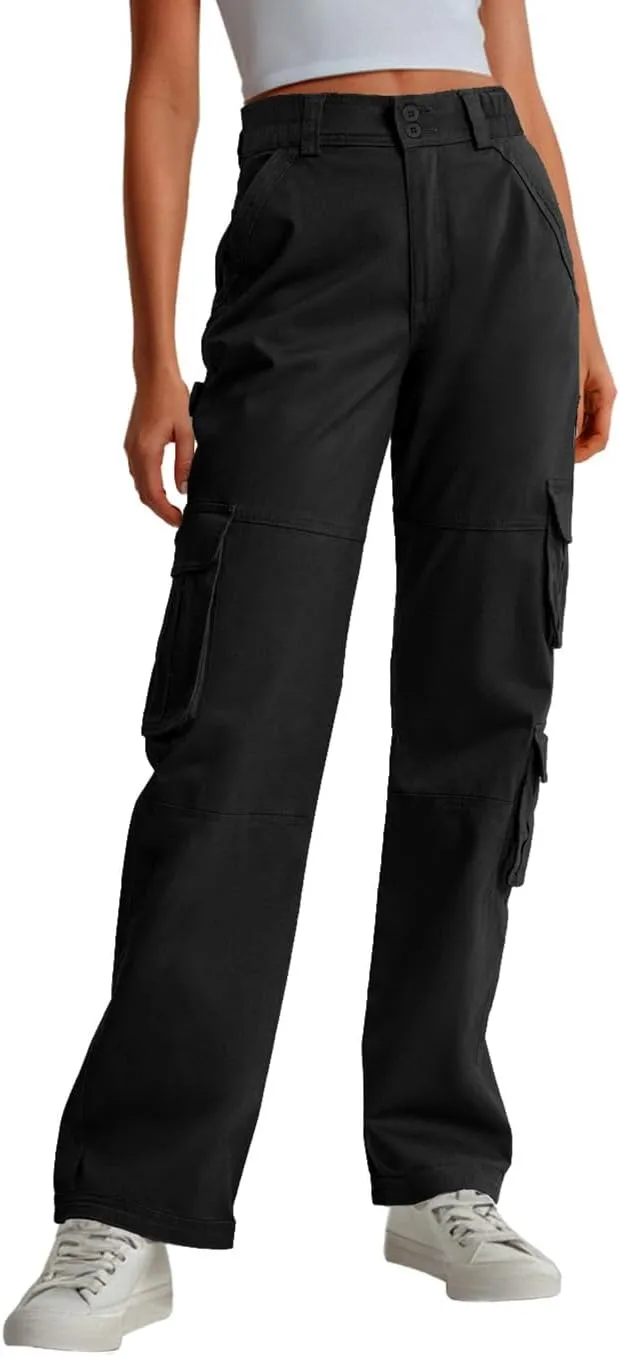 Lepunuo Womens High Waisted Cargo Pants Baggy Stretchy Cotton Wide Leg Casual Y2K Trousers with 7 Pockets