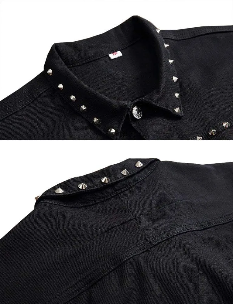 LifeHe Men's Sleeveless Lapel Punk Zipper Denim Jean Vests Jacket With Rivets