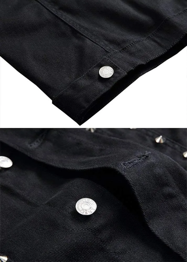LifeHe Men's Sleeveless Lapel Punk Zipper Denim Jean Vests Jacket With Rivets