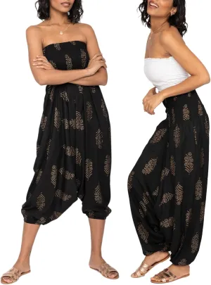 likemary Harem Pants Women - Boho Pants Pull Up into Jumpsuit with Pockets - 2-in-1 Hippie Pants and Romper Jumper Outfit
