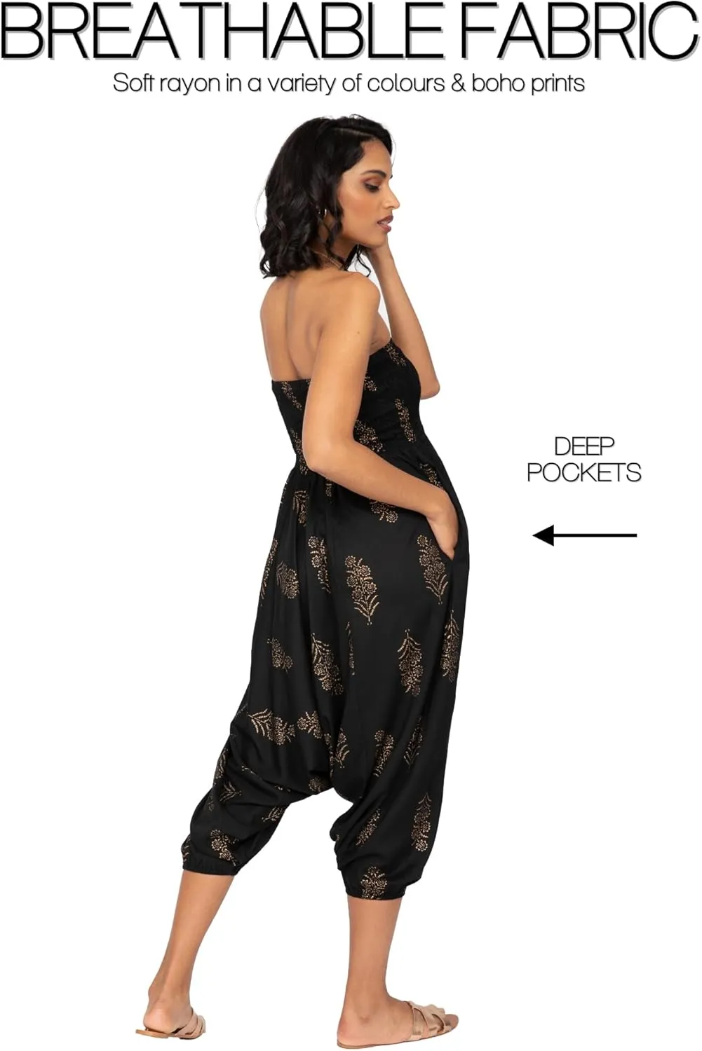 likemary Harem Pants Women - Boho Pants Pull Up into Jumpsuit with Pockets - 2-in-1 Hippie Pants and Romper Jumper Outfit